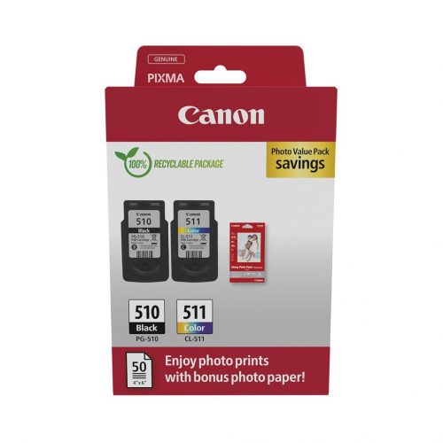 Canon PG-510 (1x9ml) + CL-511 (1x9ml) + 50 lap GP501 10x15 fényes fotópapír Multipack