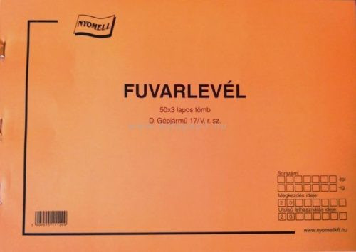 D.Gépjármű17 Fuvarlevél, Egyedi megszemélyesített, 50x2 lapos