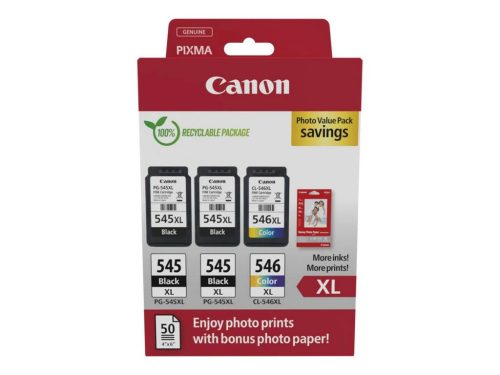 Canon PG-545XL (1x15 ml) + CL-546XL (1x13 ml) + 50 lap GP501 10x15 fényes fotópapír Multipack