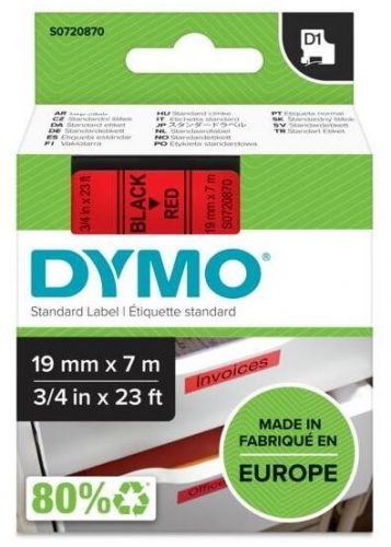 Feliratozógép szalag, 19 mm x 7 m, DYMO "D1", piros-fekete