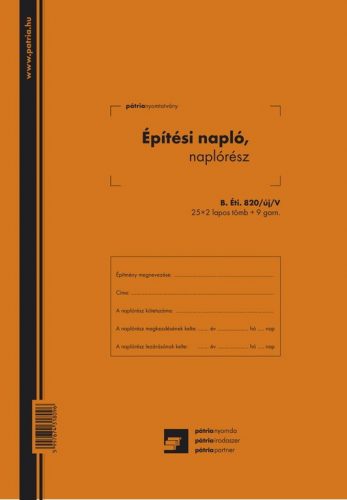 B.ETI.820/UJ/V/3 ÉPÍTÉSI NAPLÓ 25X3