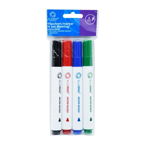 FLIPCHART MARKER ROSTIRÓN VIZES KEREK VÉGŰ 3MM 4-ES KÉSZLET BLUERING