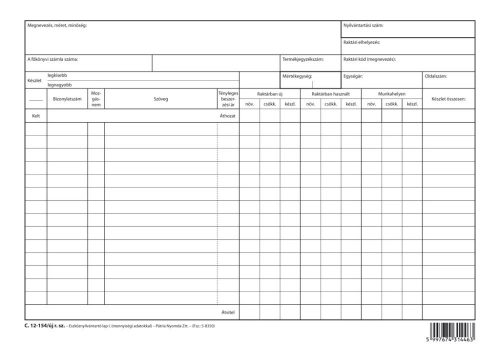 C.12-154 Eszköznyilvántartó lap, mennyiségi adatokkal