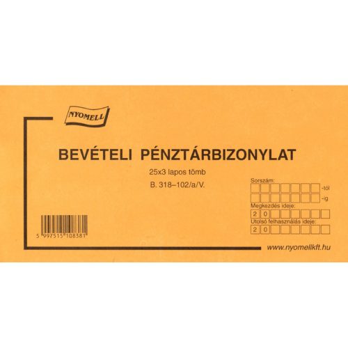 B.318-102/A/V BEVÉTELI PÉNZTÁR BIZONYLAT