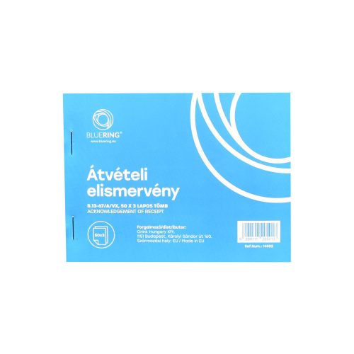 ÁTVÉTELI ELISMERVÉNY A6 50X3LAPOS B.13-67/A/VX 40DB/CSOM BLUERING