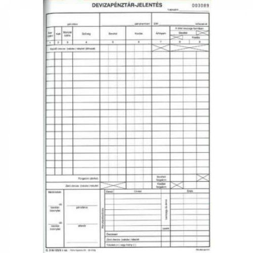 DEVIZA PÉNZTÁRJELENTÉS A4 ÁLLÓ 25X2LAPOS C.318-123/V PÁTRIA 20DB/CSOMAG